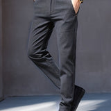 Men's Comfy Straight Leg Business Trousers, Slim Fit Pants With Pockets For Business Formal Occasion