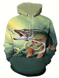 kkboxly  Trendy Fish Print Hoodie, Cool Hoodies For Men, Men's Casual Graphic Design Pullover Hooded Sweatshirt With Kangaroo Pocket Streetwear For Winter Fall, As Gifts