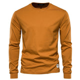 kkboxly  Men's Basic Solid Cotton O-neck Long Sleeve T-Shirt