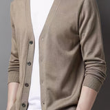 kkboxly  Men's V-neck Casual Cardigan, Plain Thermal Regular Fit Knit Sweater For Spring Autumn