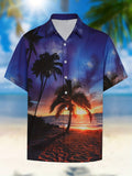 kkboxly  Coconut Tree & Moon Print Men's Casual Short Sleeve Shirt, Men's Shirt For Summer Vacation Resort