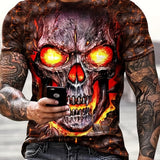 kkboxly Trendy 3D Skull Pattern Print Men's T-shirt, Crew Neck Short Sleeve Tops, Graphic Tee Men's Clothes Summer, Men's Outfits