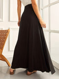 kkboxly  Plus Size Elegant Skirt, Women's Plus Solid High Rise Medium Stretch Flowy Maxi Skirt