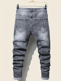 kkboxly  Slim Fit Patchwork Jeans, Men's Casual Street Style Distressed Stretch Denim Pants