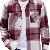 kkboxly  Big Plaid Pattern Men's Fashion Long Sleeve Button-down Shirt With Pocket Design, Men's Spring Fall Outdoor Streetwear