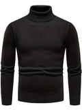 kkboxly  Turtle Neck Knitted Sweater, Men's Casual Warm Solid Color Mid Stretch Pullover Sweater For Fall Winter