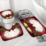 4pcs Christmas Bell Shower Curtain Set, Bathroom Curtain Set With 12 Hooks, Non-Slip Rugs, Toilet Lid Cover And Bath Mat, Waterproof Shower Curtain, Bathroom Accessories, Christmas Decoration, 180*180cm/70.9*70.9in