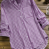 kkboxly  Plus Size Casual Blouse, Women's Plus Gingham Print Turn Down Collar Long Sleeve Shirt