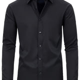 kkboxly  Slim Fit Shirt, Men's Semi Formal Lapel Button Up Long Sleeve Shirt For Spring Summer Business