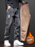 kkboxly  Men's Warm Thick Tapered Pants, Casual Trendy Cropped Pants For Fall Winter