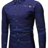 kkboxly  Men's Casual Navy Blue Slim Shirt