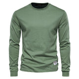 kkboxly  Men's Basic Solid Cotton O-neck Long Sleeve T-Shirt