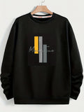 kkboxly  Fashion Color Block & Letter Print Men's Crew Neck Long Sleeve Sweatshirt, Casual Wear, Graphic Pullover, Men's Clothing For Spring Fall Winter