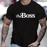 kkboxly  'The Boss' Print Tee Shirt, Tee For Men, Casual T-shirt For Summer Spring Fall, Tops As Gifts