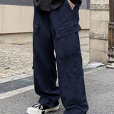 kkboxly Men's Multi Pocket Casual Pants, Chic Waist Drawstring Cargo Pants For Outdoor Activities