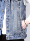 kkboxly Men's Casual Chest Pocket Distressed Button Up Denim Vest