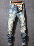 kkboxly  Vintage Style Ripped Jeans, Men's Casual Street Style Jeans