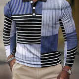 kkboxly Men's Striped Shirt, Casual Lapel Slightly Stretch Breathable Button Up Long Sleeve Shirt For Outdoor