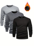 kkboxly  3pcs Men's Autumn And Winter Thickened Warm Skin-friendly Soft Sweater, Skinny Long Sleeve Crew Neck Warm Undershirts Tops