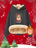 Girls' Fleece-Lined Hooded Sweatshirt Casual Knit Polyester 100% with Cute Reindeer Christmas Print for Fall/Winter Season – Loose Fit Comfortable Pullover for Kids aged 12 and Under