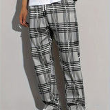 kkboxly Plus Size Men's Plaid Pants Oversized Loose Fit Pants For Spring Fall, Men's Clothing