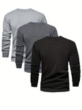 kkboxly  3pcs Men's Autumn And Winter Thickened Warm Skin-friendly Soft Sweater, Skinny Long Sleeve Crew Neck Warm Undershirts Tops