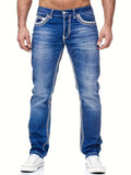 kkboxly Men's Casual Slim Fit Jeans, Chic Street Style Medium Stretch Denim Pants