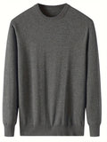 kkboxly  All Match Knitted Solid Sweater, Men's Casual Warm Mid Stretch Crew Neck Pullover Sweater For Men Fall Winter