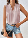 kkboxly   Wrap Pleated Tank Blouse, Casual V Neck Sleeveless Blouse For Spring & Summer, Women's Clothing