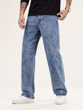 kkboxly Men's Trendy Straight Leg Jeans Distressed Men's Denim Pants Streetwear Hiphop Jeans