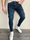 kkboxly  Slim Fit Cotton Jeans, Men's Casual Street Style Solid Color Classic Design Mid Stretch Denim Pants For Spring Summer