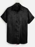 kkboxly kkboxly Elegant Floral Print Men's Mature Casual Short Sleeve Lapel Shirt, Summer Holiday Top, Photography