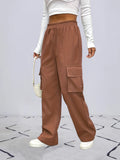 Straight Leg Cargo Pants, Y2K High Waist Solid Pants For Spring & Fall, Women's Clothing