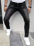 kkboxly Chic Slim Fit Jeans, Men's Casual Street Style Distressed Stretch Denim Pants With Pockets