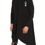 kkboxly  Plus Size Mens Casual Poncho Hooded Cape Cloak Asymmetric Hem Pullover Hoodie Sweatshirts, Solid Irregular Design Clothes