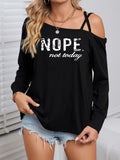 kkboxly  NOPE Print Cold Shoulder T-Shirt, Casual Long Sleeve Top For Spring & Fall, Women's Clothing