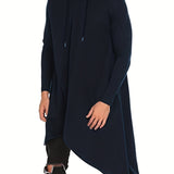 kkboxly  Plus Size Mens Casual Poncho Hooded Cape Cloak Asymmetric Hem Pullover Hoodie Sweatshirts, Solid Irregular Design Clothes