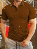 kkboxly  Dot Pattern Stripe Collar Casual Slightly Stretch Button Up Short Sleeve Polo Shirt, Men's POLO For Summer