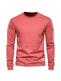 kkboxly  Men's Basic Solid Cotton O-neck Long Sleeve T-Shirt