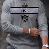 kkboxly  King Print, Men's Graphic Design Crew Neck Long Sleeve Active T-shirt Tee, Casual Comfy Shirts For Spring Summer Autumn, Men's Clothing Tops