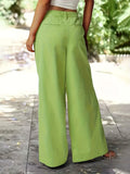 kkboxly  Solid Drawstring Wide Leg Pants, Casual Pocket Pants For Spring & Fall, Women's Clothing