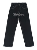 Men's Casual Loose Fit Embroidered Baggy Jeans, Chic Street Style Denim Pants