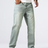 kkboxly Loose Fit Straight Leg Jeans, Casual Street Style Denim Pants