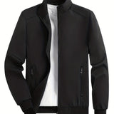 kkboxly  Classic Design Lightweight Jacket, Men's Casual Zip Up Stand Collar Zipper Pockets Jacket Coat For Spring Fall