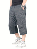 kkboxly  Men's Zip Pockets Relaxed Fit Cargo Pants, Comfy Casual Cropped Pants