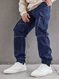 Men's Loose Fit Flap Pocket Jeans, Casual Street Style Denim Pants