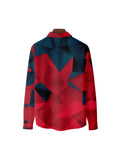 kkboxly Fashion Color Block Geometric Pattern Men's Long Sleeve Lapel Shirt, Male Spring Fall Top