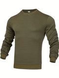 kkboxly  Trendy Waffle Pattern Sweatshirt, Men's Casual Slightly Stretch Crew Neck Pullover Sweatshirt For Autumn Winter