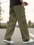 kkboxly  Plus Size Men's Solid Cargo Pants Oversized Joggers For Autumn/winter, Men's Clothing