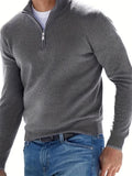 Long Sleeves Zipper Stand Collar Pullover Tops, Men's Casual Top Shirts